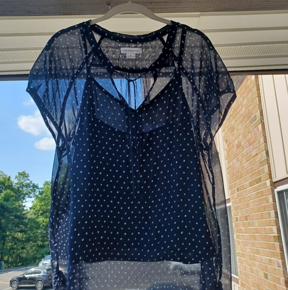 Liz Claiborne Sheer Swiss Dot Short Sleeve Popover